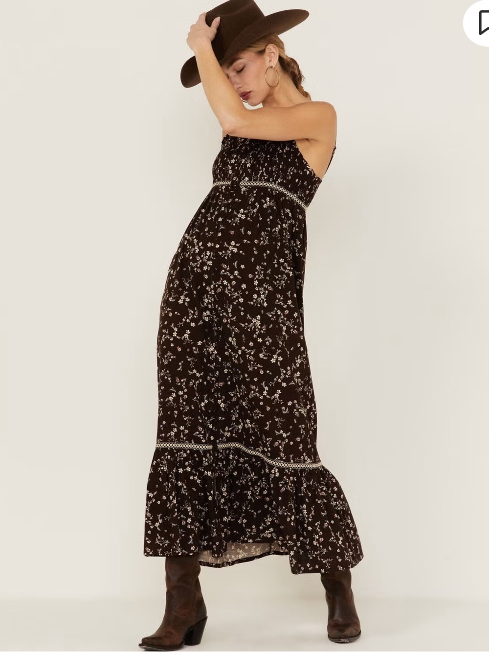 CLEO + WOLF WOMEN'S DARK BROWN FLORAL DUSTER MAXI DRESS